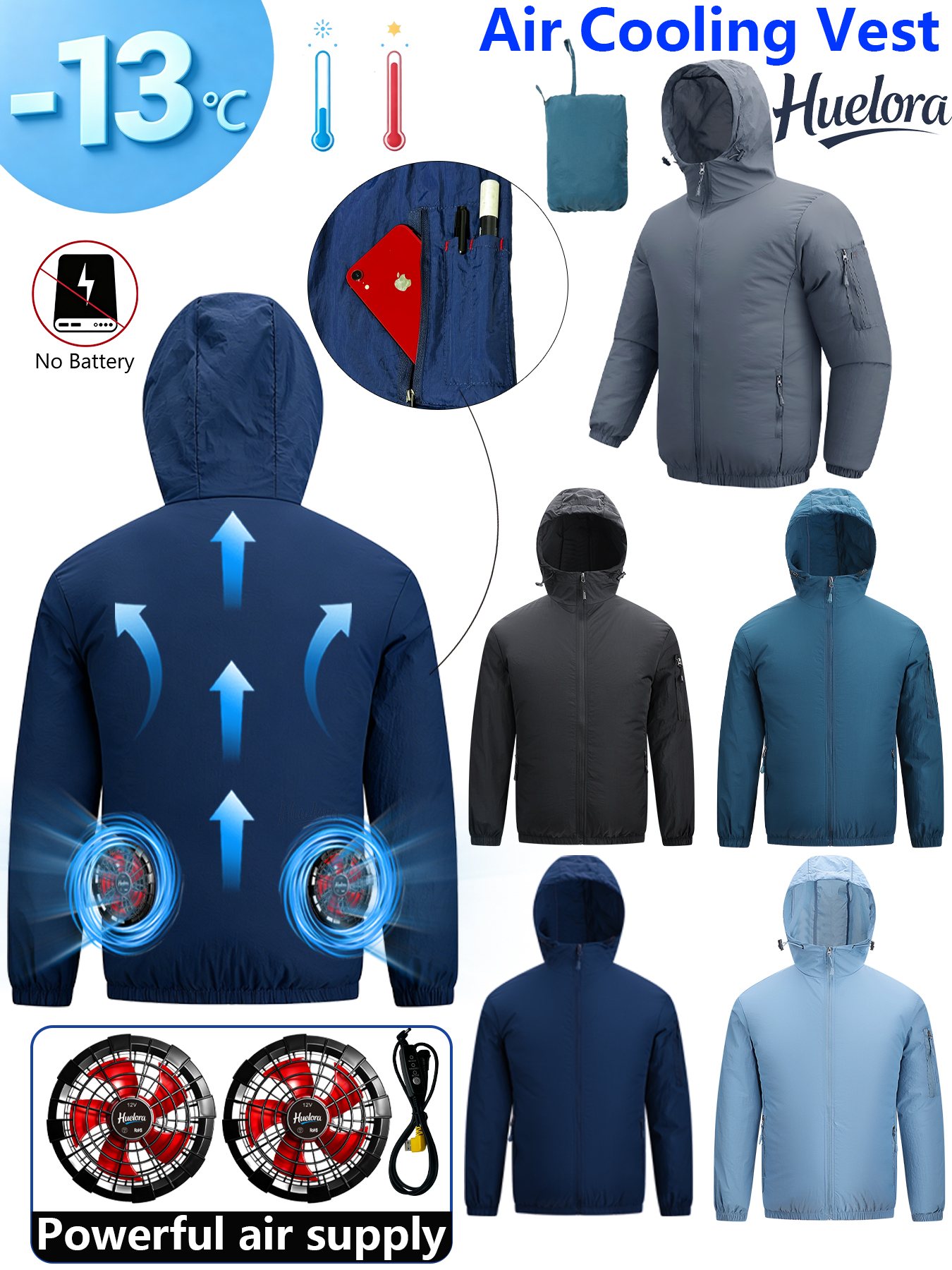 Fishing Kit Compact - Jaket Pendingin USB Berkerudung untuk Pria