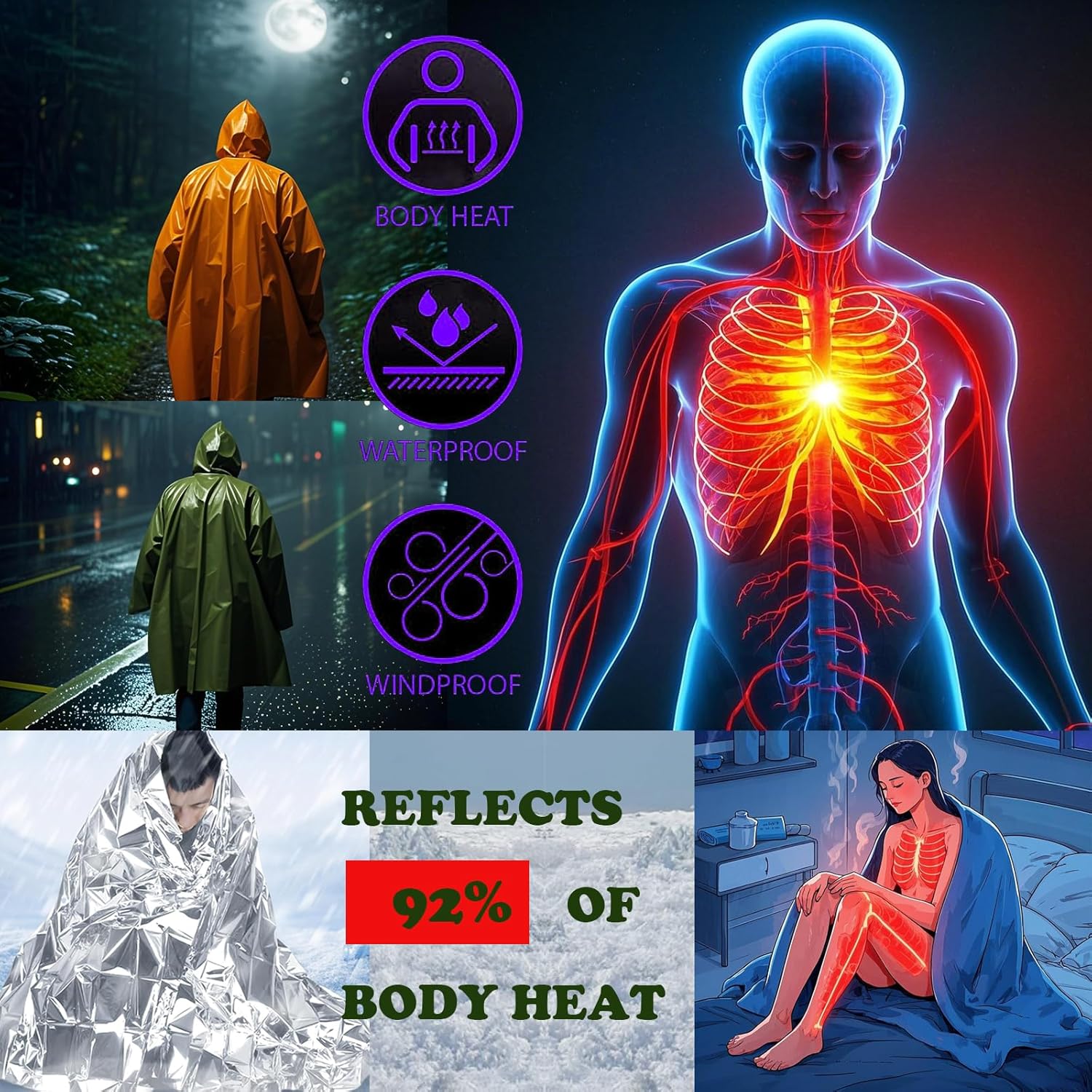 Jas Hujan Berkemah Tahan Air D - Survival Blanket Reflective ulasan dan harga